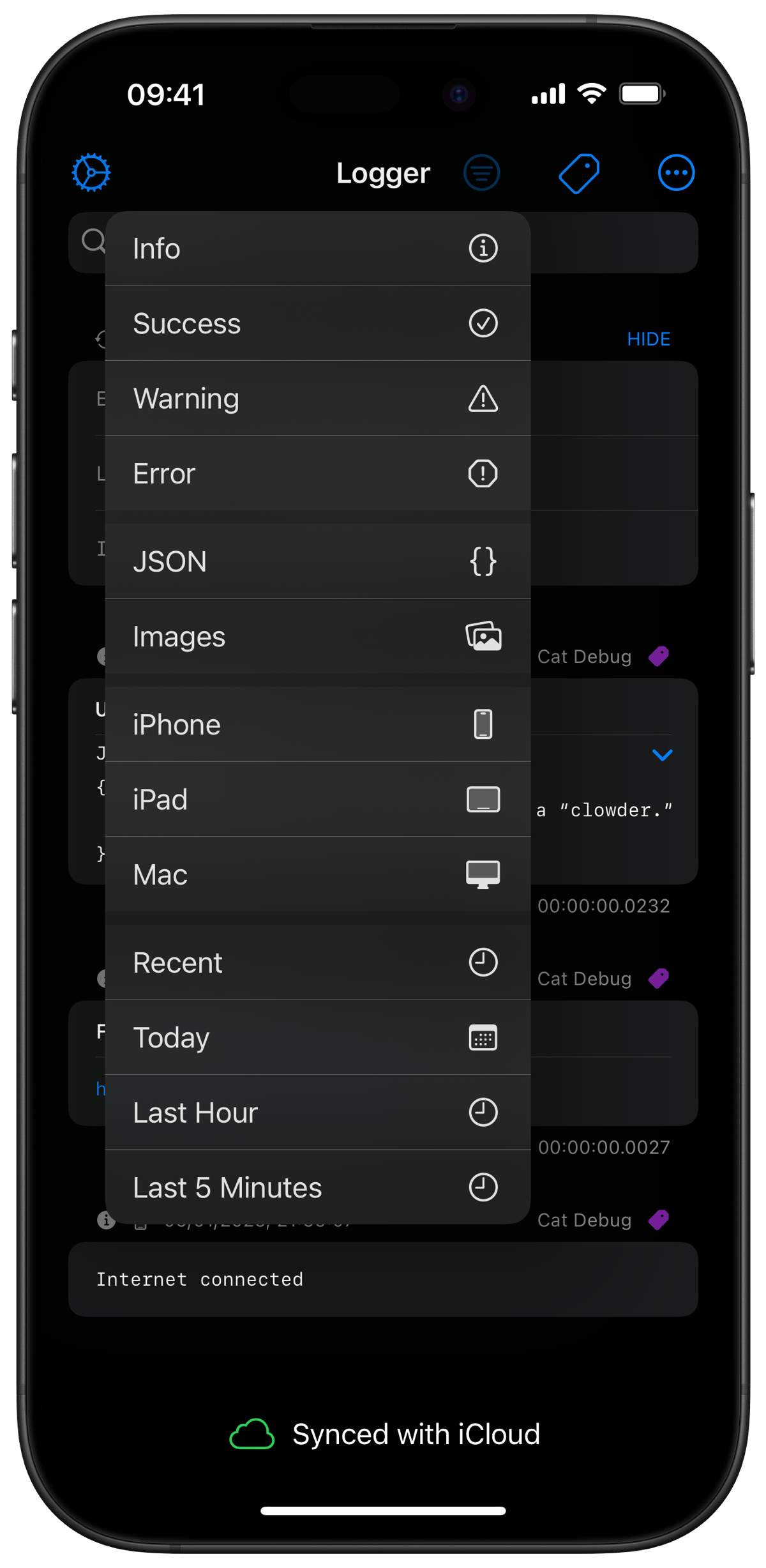 A sample of the filters in Logger